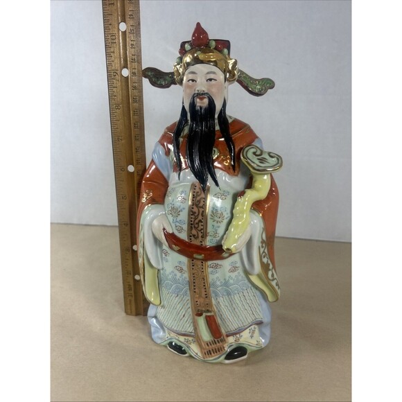 Chinese God Ceramic Statue General Kwan Reishi Mushroom 10” Vintage Asian Decor - Picture 8 of 16